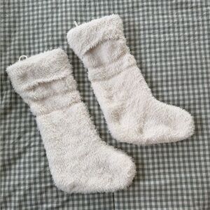 2 My Texas House Lilian Ivory Chenille Crochet Stripe Christmas Stockings White.